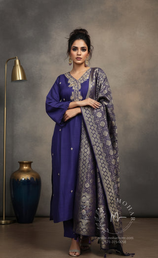 Royal Blue Embellished Salwar Suit with Dupatta