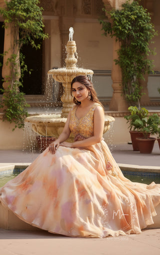 Pastel Peach Blossom Lehenga Choli
