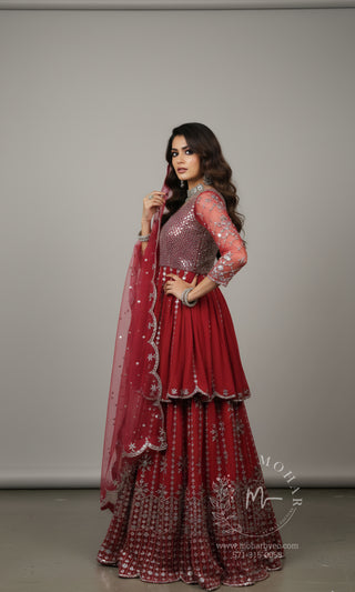 Red Sequin Embroidered Lehenga Choli with Dupatta