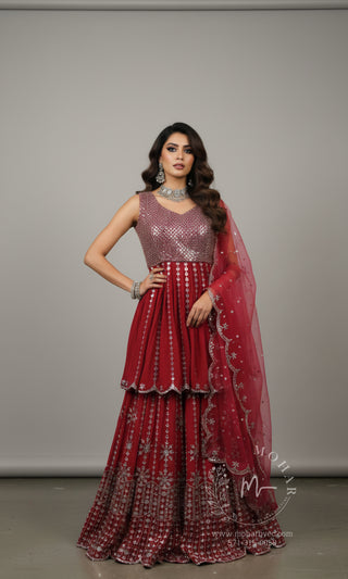 Red Sequin Embroidered Lehenga Choli with Dupatta