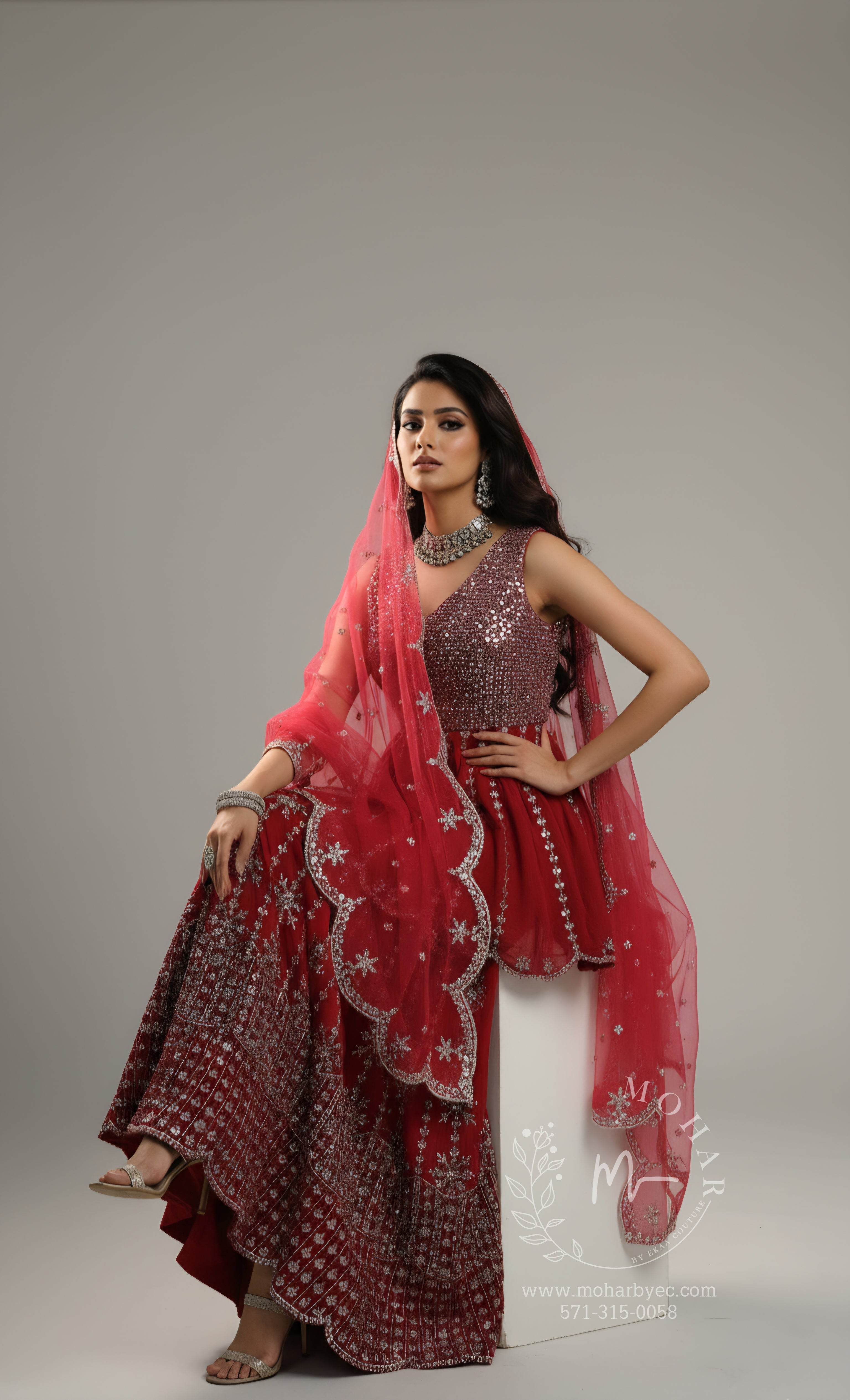 Red Sequin Embroidered Lehenga Choli with Dupatta