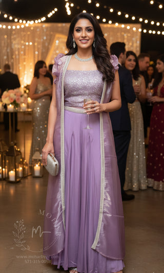 Lavender Ombré Embroidered Sharara Set with Cape Sleeves