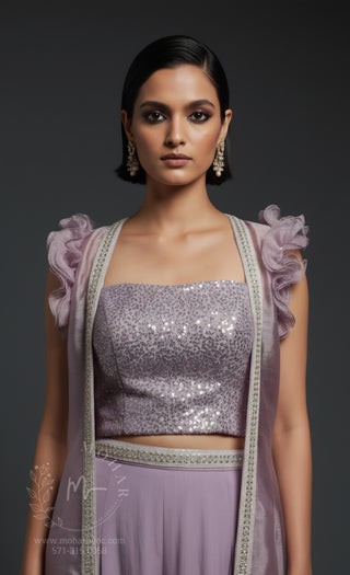 Lavender Ombré Embroidered Sharara Set with Cape Sleeves