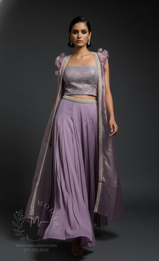 Lavender Ombré Embroidered Sharara Set with Cape Sleeves