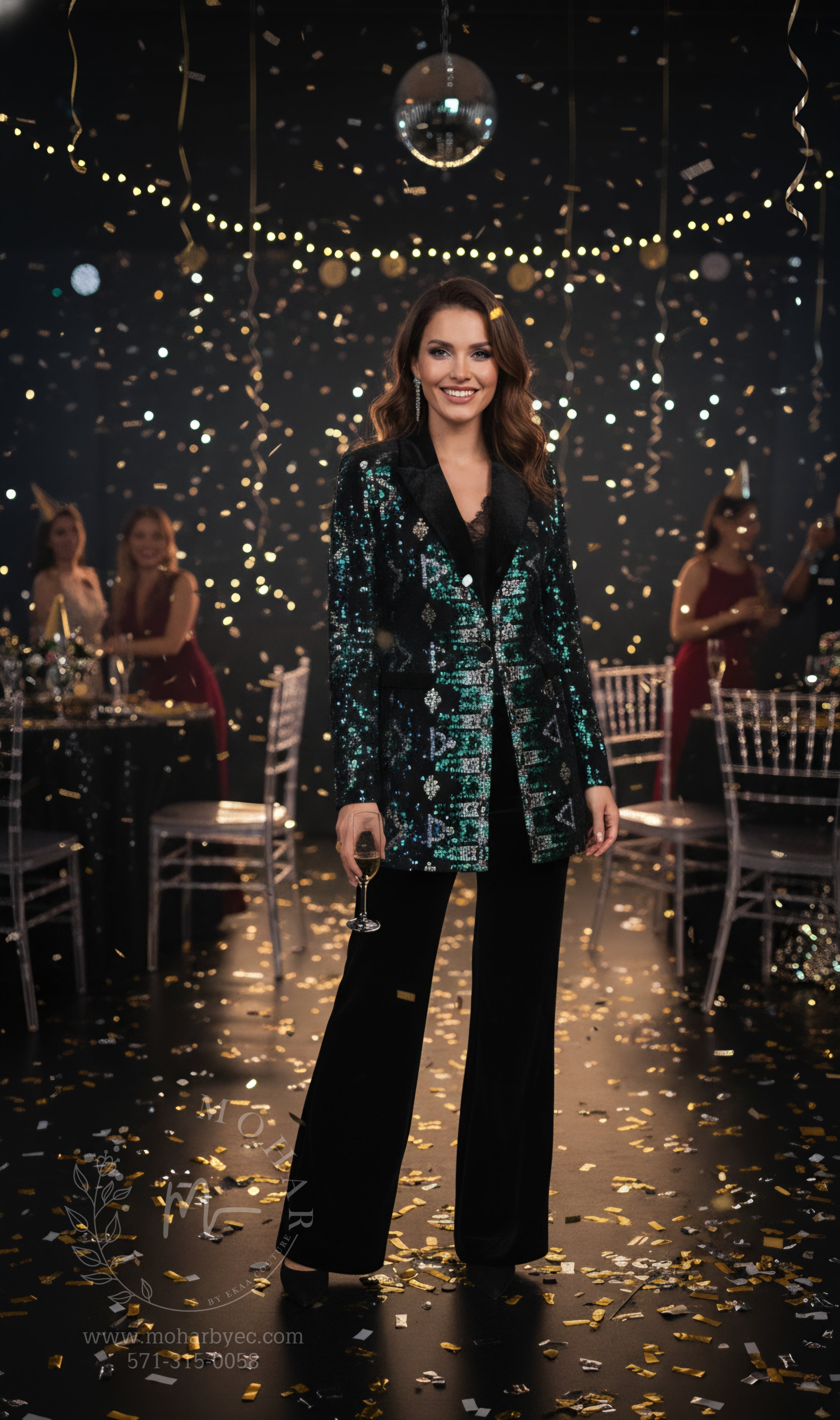Black Velvet Ensemble with Sequined Jacket
