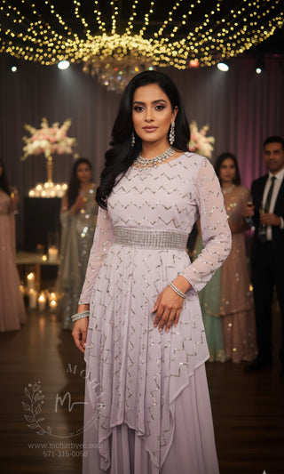 Light Lavender Embroidered Asymmetric Kurta Set with Palazzo Pants