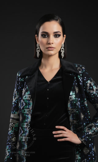 Black Velvet Ensemble with Sequined Jacket