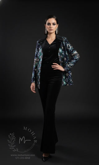 Black Velvet Ensemble with Sequined Jacket