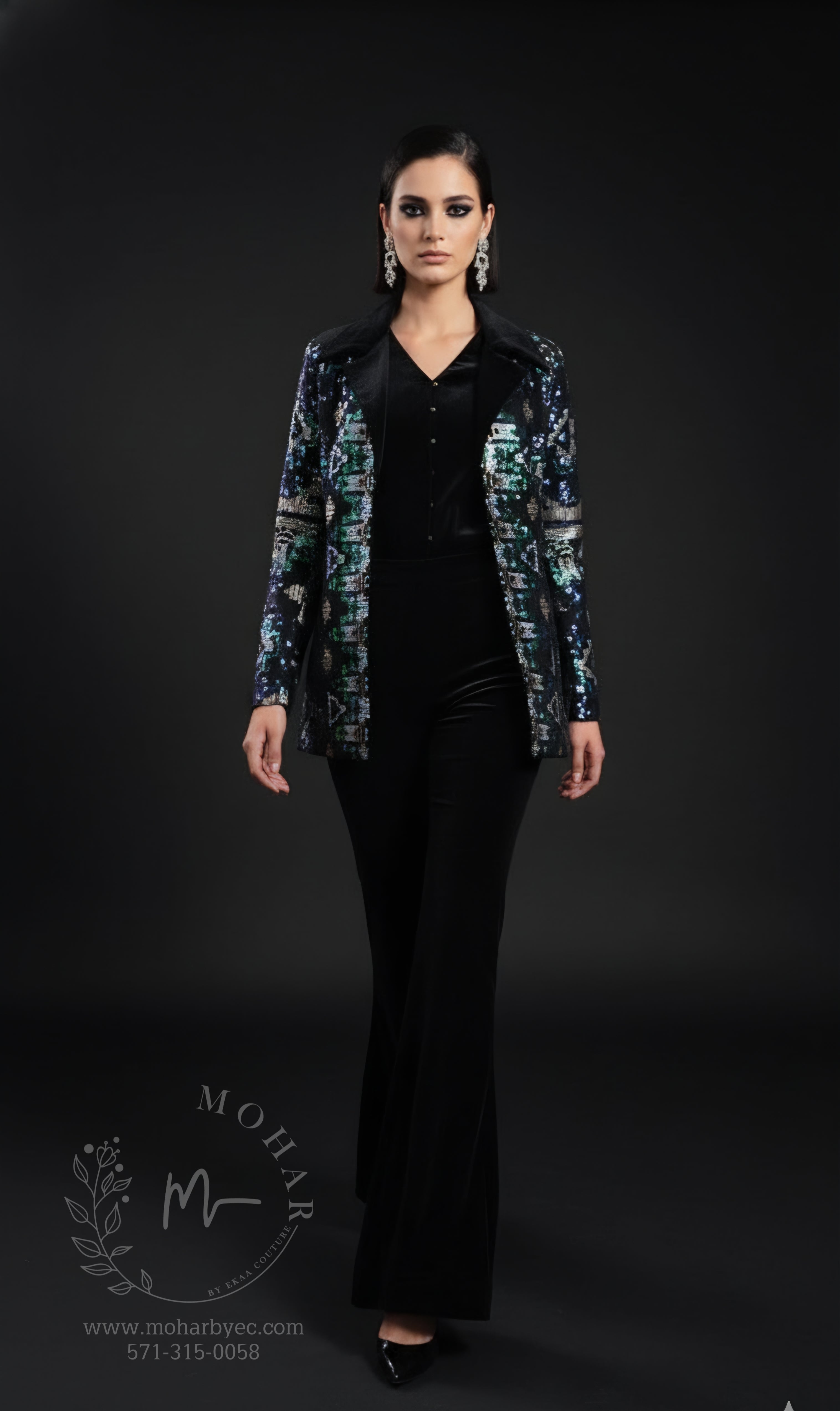 Black Velvet Ensemble with Sequined Jacket