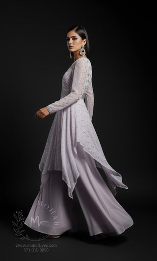 Light Lavender Embroidered Asymmetric Kurta Set with Palazzo Pants