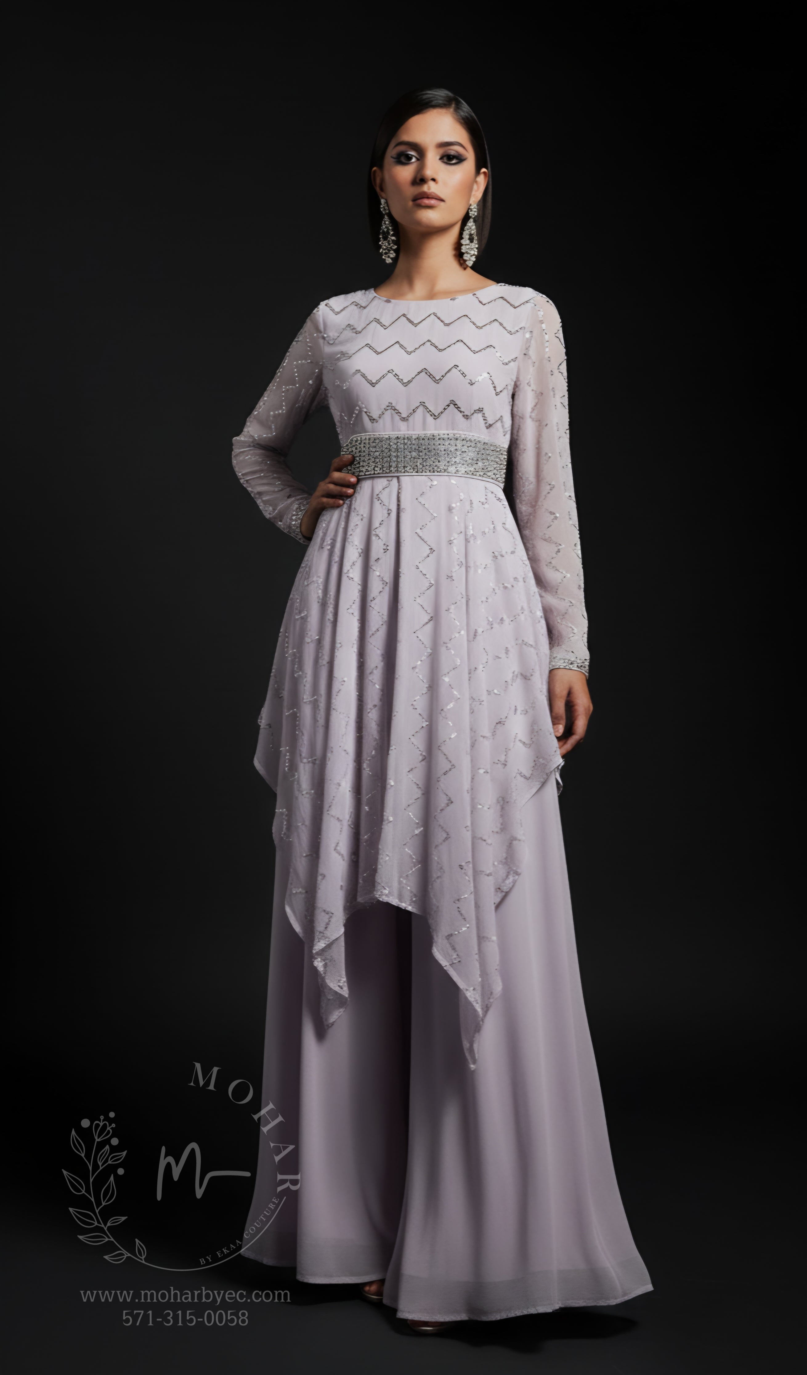 Light Lavender Embroidered Asymmetric Kurta Set with Palazzo Pants