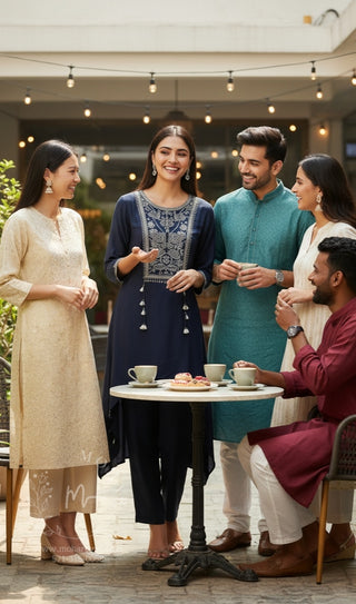 Navy Embellished Indo-Western Tunic & Pant Set