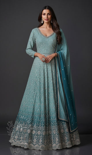 Sage Green Embellished Anarkali Gown