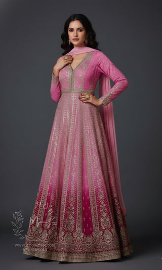Pink Ombre Embellished Anarkali Gown