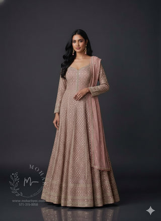 Rose Gold Embellished Anarkali Gown