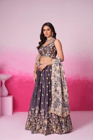 Silk Sequins Semi-Stitched Lehenga