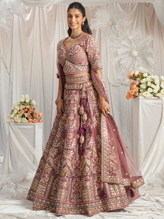 Bridal Net Heavy Embroidered Gotta Patti Work Using Golden Sequins,Mirror,Moti and Multi-Thread Semi-Stitched Lehenga