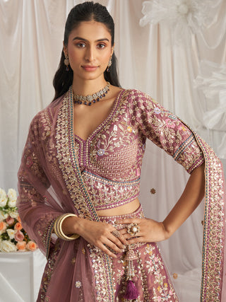 Bridal Net Heavy Embroidered Gotta Patti Work Using Golden Sequins,Mirror,Moti and Multi-Thread Semi-Stitched Lehenga