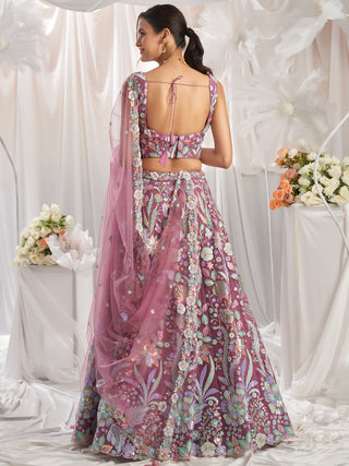 Multi-Color Pastel Sequins Work Net Semi-Stitched Lehenga Choli