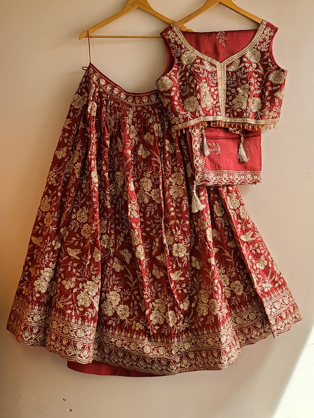 Deep Maroon Silk Thread Embroidered Lehenga Choli