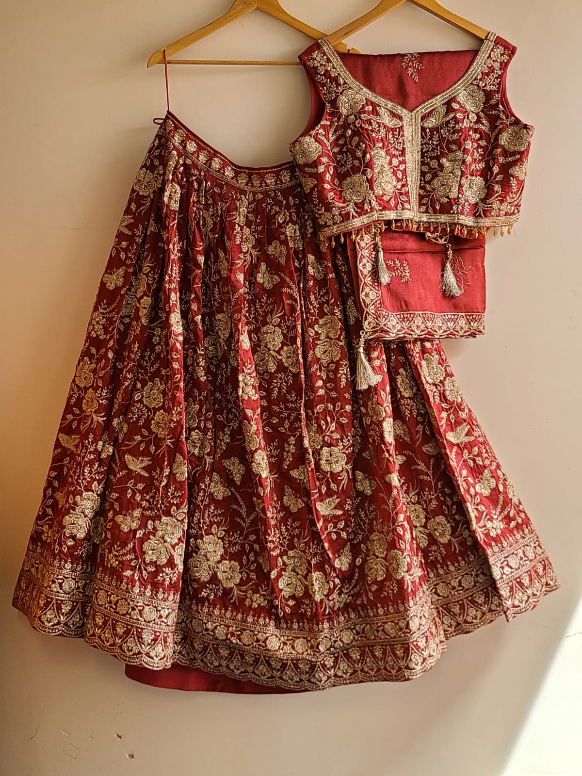 Deep Maroon Silk Thread Embroidered Lehenga Choli