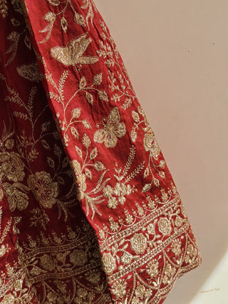 Deep Maroon Silk Thread Embroidered Lehenga Choli