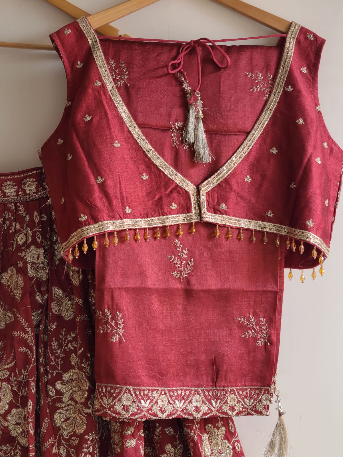 Deep Maroon Silk Thread Embroidered Lehenga Choli