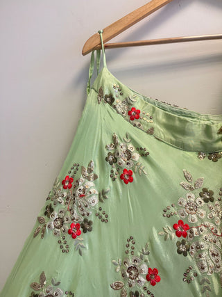 Mint Green Floral Embroidered Lehenga Choli Set