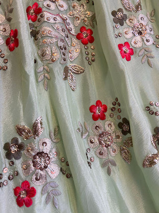 Mint Green Floral Embroidered Lehenga Choli Set