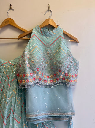 Icy Blue  Embroidered Lehenga Choli Set