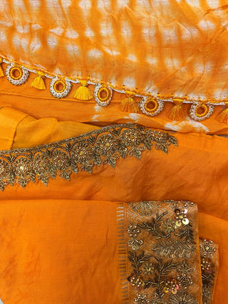 Vibrant Yellow Tie-Dye Silk Saree