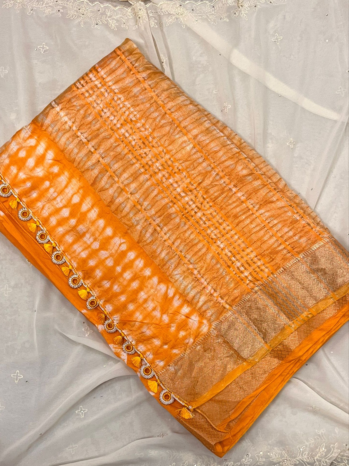 Vibrant Yellow Tie-Dye Silk Saree