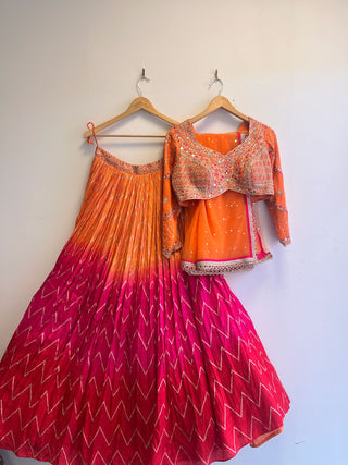 Sunset Orange & Fuchsia Embroidered Lehenga Choli Set
