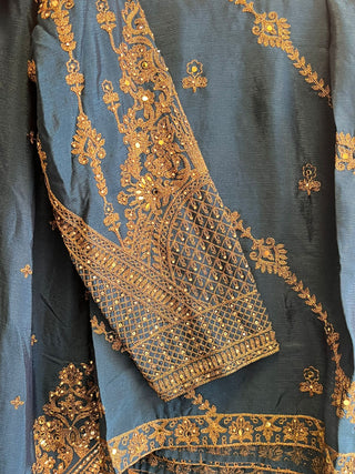 Royal Blue Heavily Embroidered Sharara Set