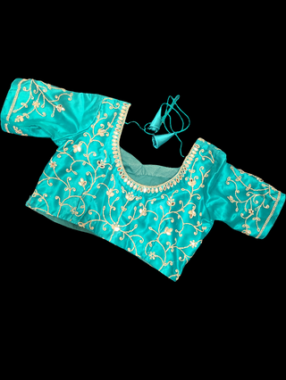 Turquoise Blue Bridal Lehenga with Silver Embroidery