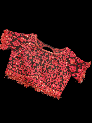 Red Black Sequin Embroidered Bridal Lehenga Set