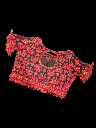 Red Black Sequin Embroidered Bridal Lehenga Set