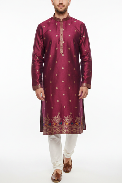 Magenta Banarasi Silk Kurta