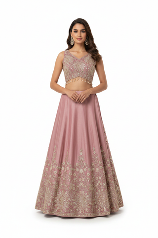 Dusty Rose Lehenga - Front No Dupatta