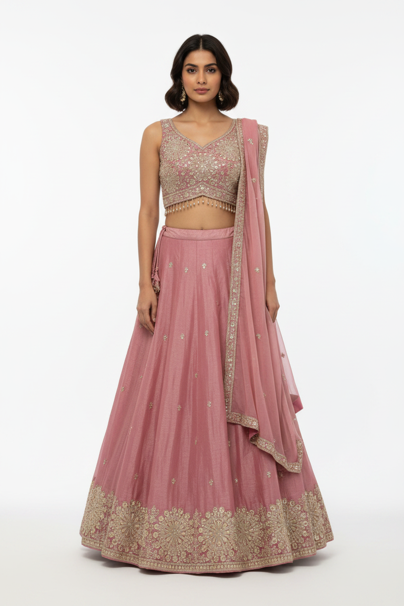 Dusty Rose Lehenga - Front Pose