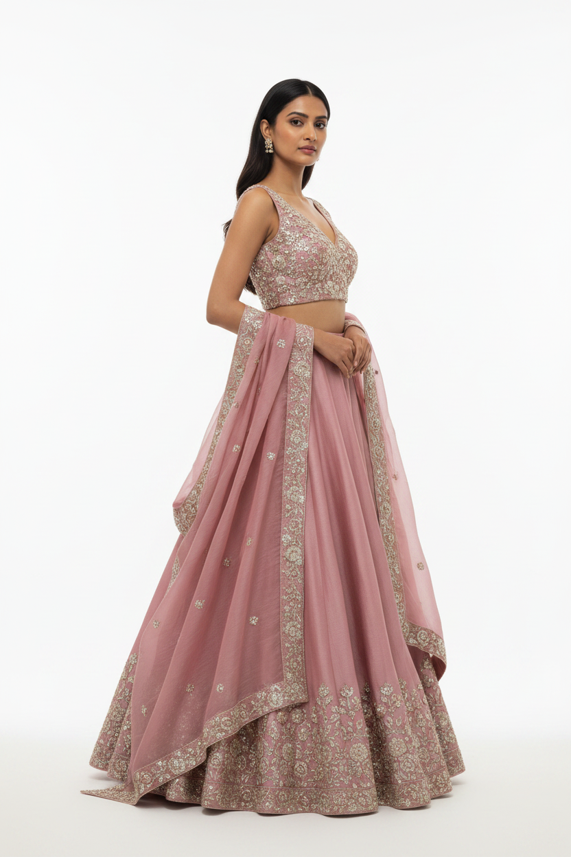 Dusty Rose Lehenga - Side Profile