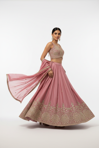 Dusty Rose Lehenga - Walking Pose