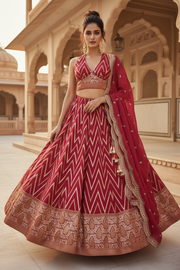 Front Pose – Crimson Chevron Lehenga