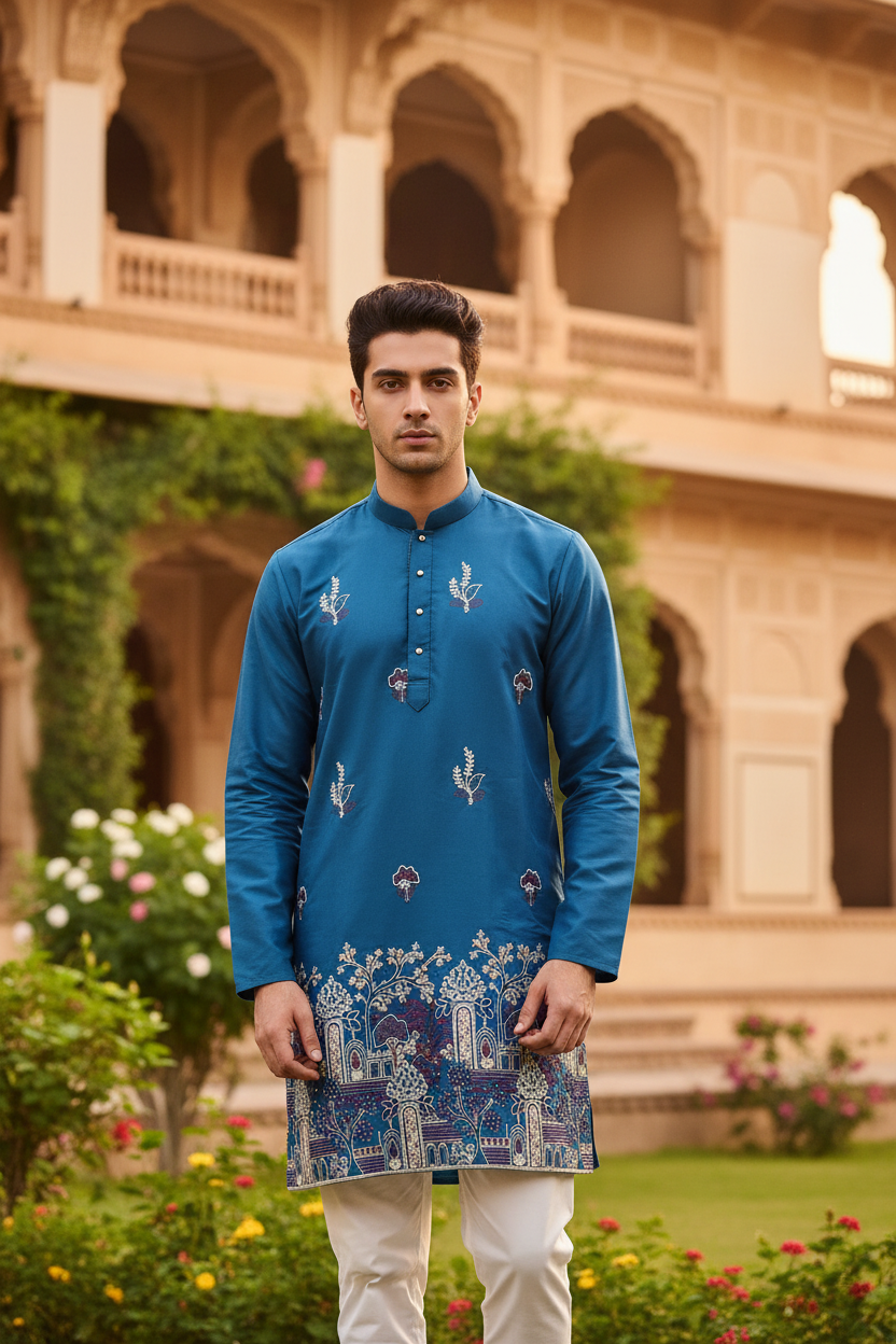 Peacock Teal Silk Kurta