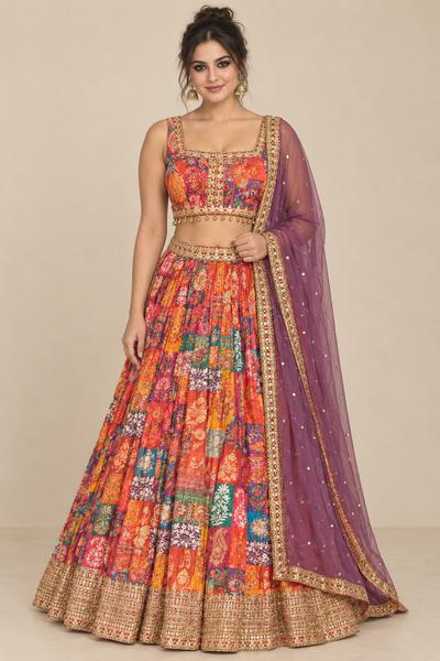 Patchwork Print Gota Lehenga