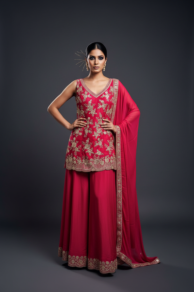 Hot Pink Embroidered Sharara