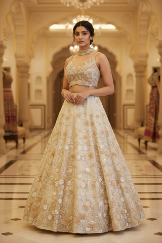 Full Length Model — Ivory Gold Lehenga Editorial