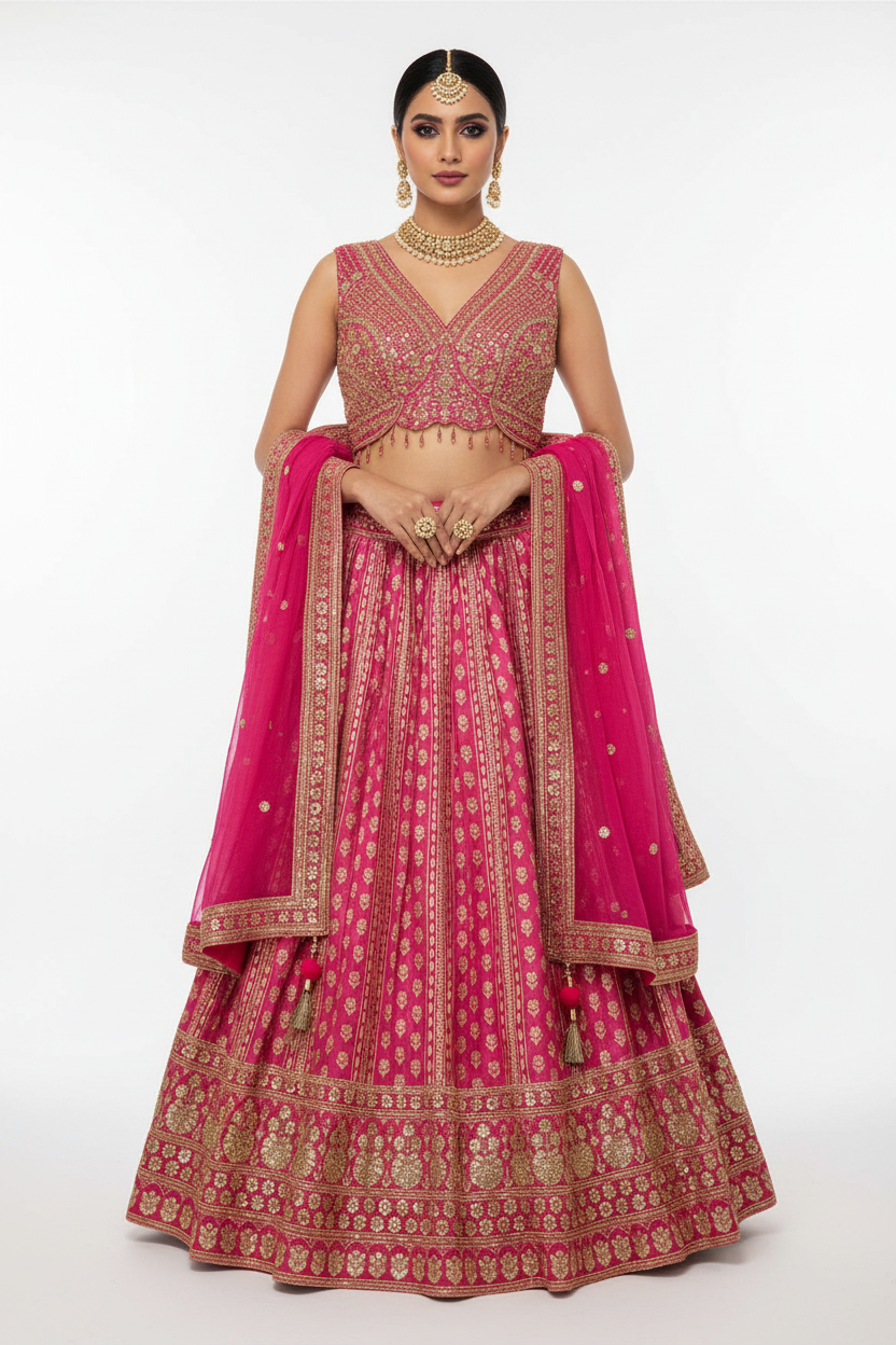 Hot Pink Lehenga - Front Pose