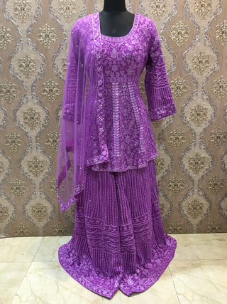 Purple Palazzo Set with Embroidery Beads, Mirrors