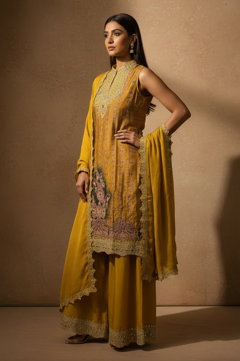 Mustard Paisley Sharara Set